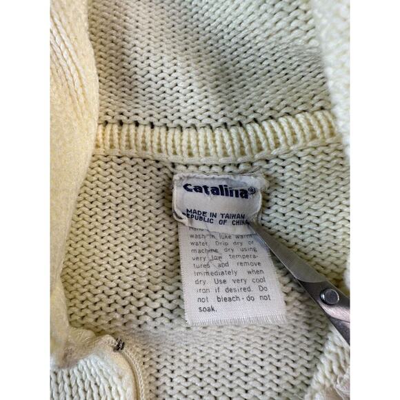 VINTAGE Catalina Hoodie Mens Medium Ivovy Beige Hooded Full Zip Knit FLAW - Picture 4 of 12